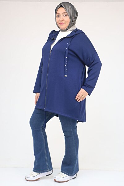 Eslina 43068 Plus Size Skirt Oval Cut Modal Jacket - Indigo
