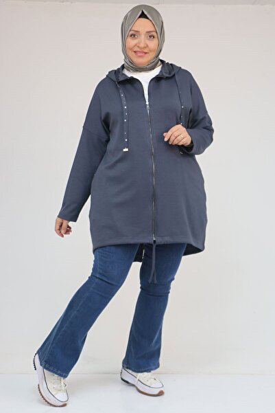 Eslina 43068 Plus Size Skirt Oval Cut Modal Jacket - Anthracite