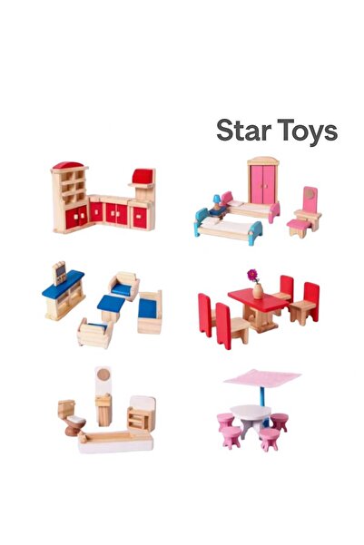 STAR TOYS Luxury three-story wooden dollhouse with complete furniture –