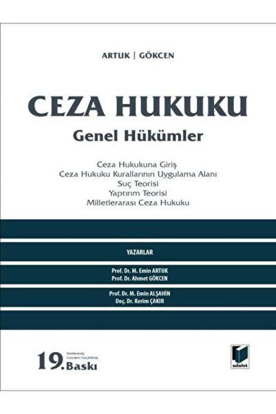 Adalet Yayınevi Ceza Hukuku Genel Hükümler Mehmet Emin Artuk, Ahmet Gökcen