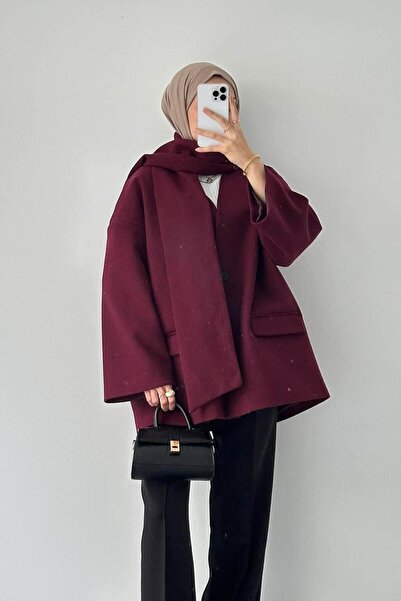 lamelif Scarf Coat Burgundy