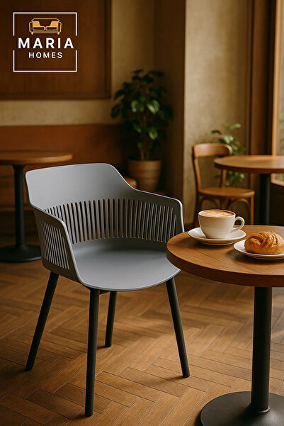 MARIA HOMES Modern Grey Plastic Armchair with Black Legs – Indoor/Outdoor Ven...