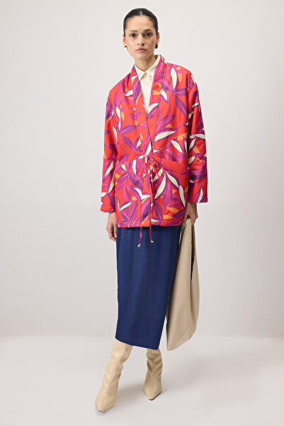 Touché Privé Patterned Coat with Front Tie