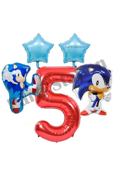 Parti Station Sonic Boom Balloon 5 Year Old Red Number Foil Balloon Set Sonic...