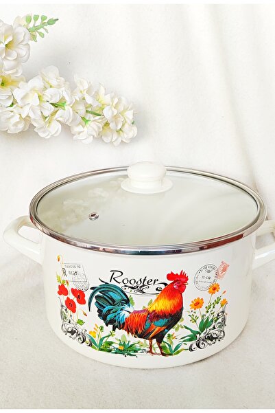 EBRULİEMAYE Horoz Rooster Enamel Pot 6 Liters 26 cm Diameter Milk Yogurt Soup Pot