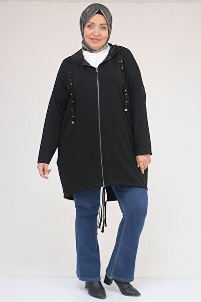 Eslina 43068 Plus Size Skirt Oval Cut Modal Jacket - Black