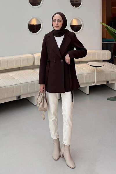 lamelif Μπουφάν με λεπτομέρεια δεσίματος σε καφέ πικρό χρώμα