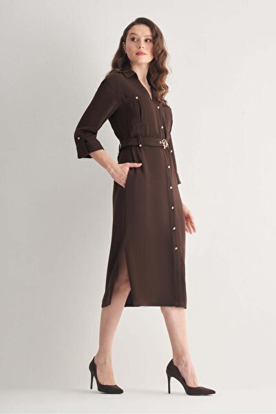 UTOPIAN Yırtmaç Detaylı Midi Elbise