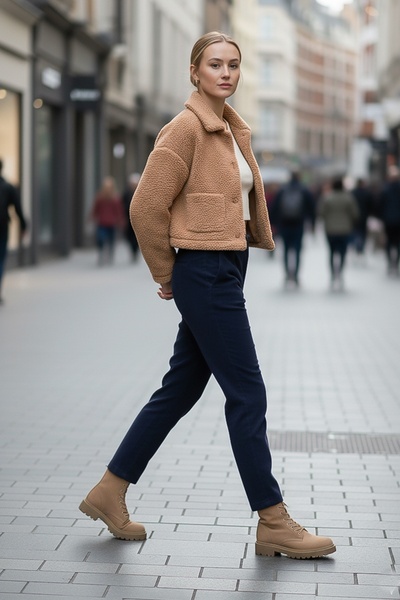 Chiccy Italian Navy Blue Pocketed Belted Elastic Waist Jogger Leg Casual Velvet Woven Trousers 100 65