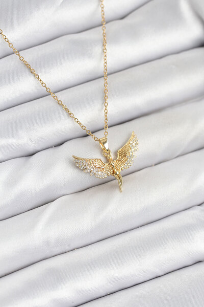 Epilons قلادة نسائية من الفولاذ 316L بلون ذهبي موديل Angel - TJ-BKO10621