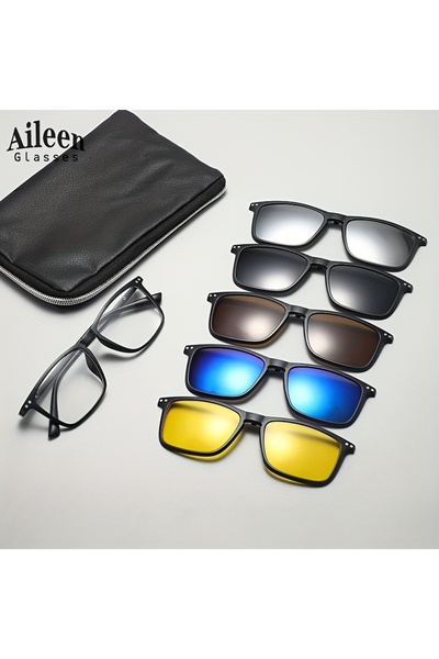 Game Set of 6 Clip-On Glasses Set and Glasses Case-For Women and Men