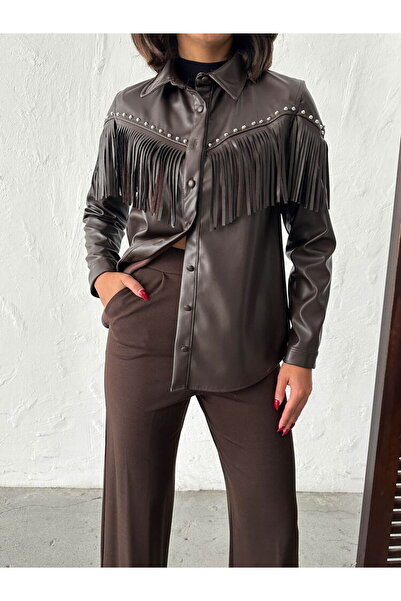 Lady Pixie Droplu Tasseled Faux Leather Shirt