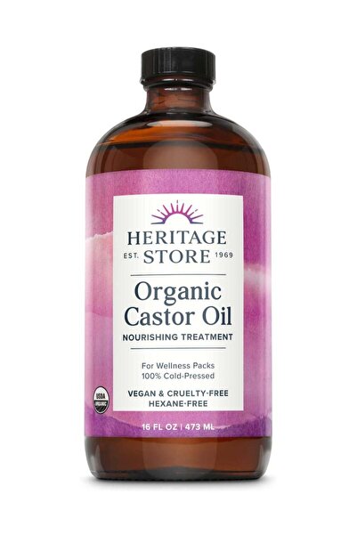 HERITAGE Store Organic Castor Oil - Cold Pressed, Hexane Free, Vegan (Glass B...