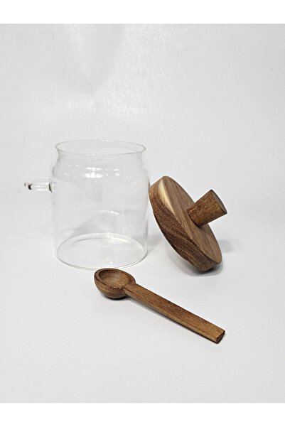 Casalina Small borosilicate glass spice container with lid and bamboo wooden spoon