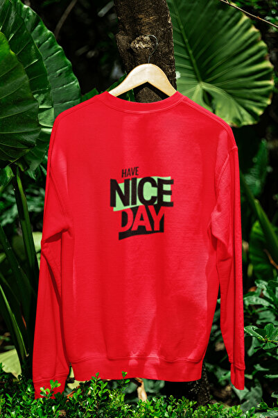 MG سويت شيرت قطني مطبوع عليه عبارة HAVE NICE DAY بأكمام طويلة مكون من مبطن با...