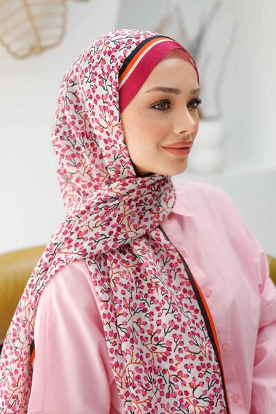 Siyane Fuchsia Scarf Cherry Blossom Pattern Voile Shawl