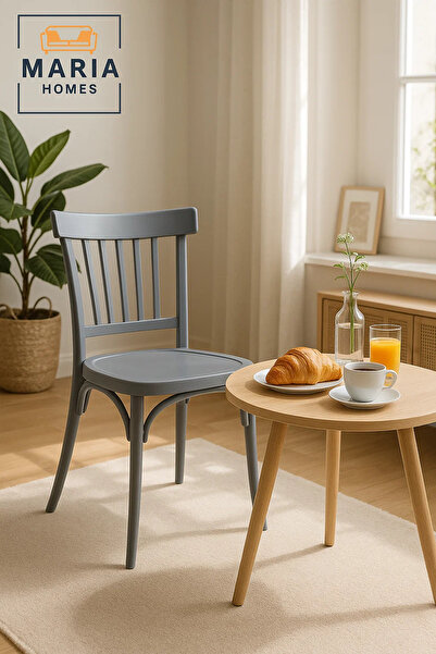 MARIA HOMES كرسي مقهى بلاستيكي رمادي اللون، كرسي طعام حديث قابل للتكديس مع ظه...