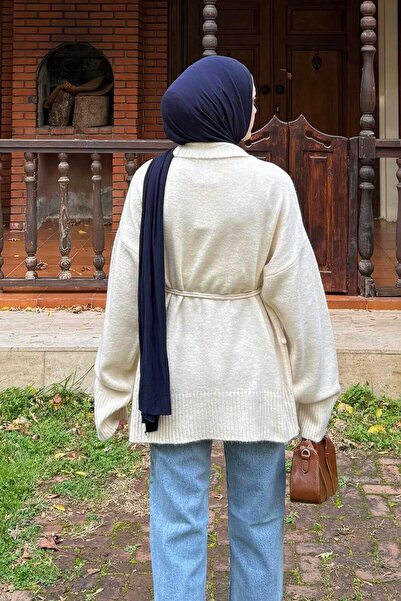 lamelif Knitted Cardigan with Tie Detail Cream