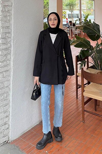 lamelif Μπουφάν με λεπτομέρεια στο πλάι με κορδόνια μαύρο