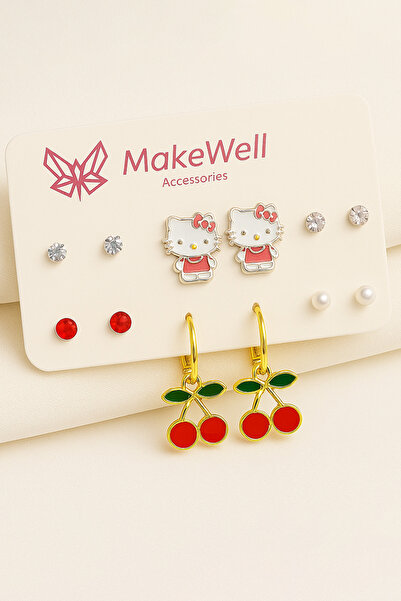 MakeWell Cherry Cat Bow Butterfly Rainbow Pink White Solitaire Children's Ear...