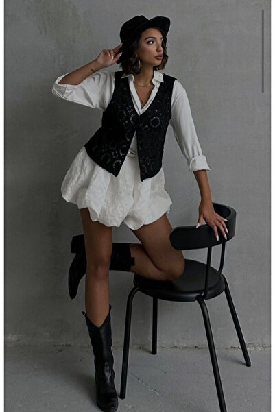 Hilals Butik Düğmeli Güpür Dantel Yelek