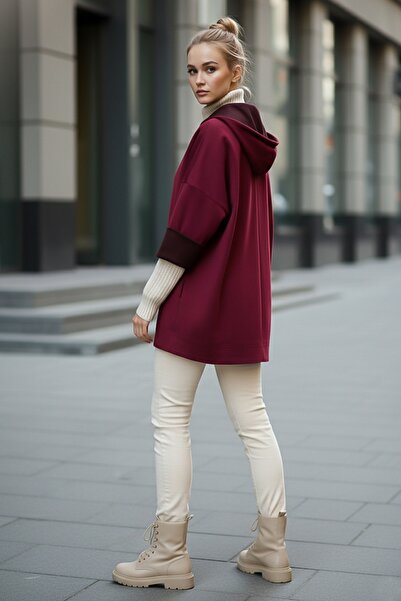 Chiccy Italian Plum Color K Hooded Long Sleeve Casual Suede Woven Jacket with Zipper Pockets 70 65