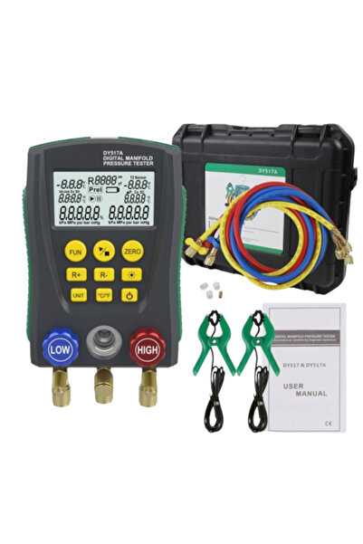 algoshop Digital manifold set, kit, freon pressure gauge, hoses, temperature measuring pliers, for AC repair