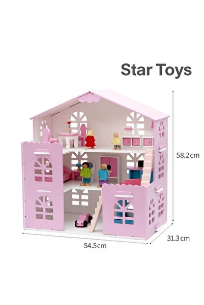 STAR TOYS Pink Wooden Dollhouse for Children