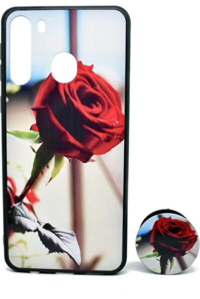 Generic Fashion Design Back Cover with Holder For Samsung Galaxy A21 (Red & Sky Blue)