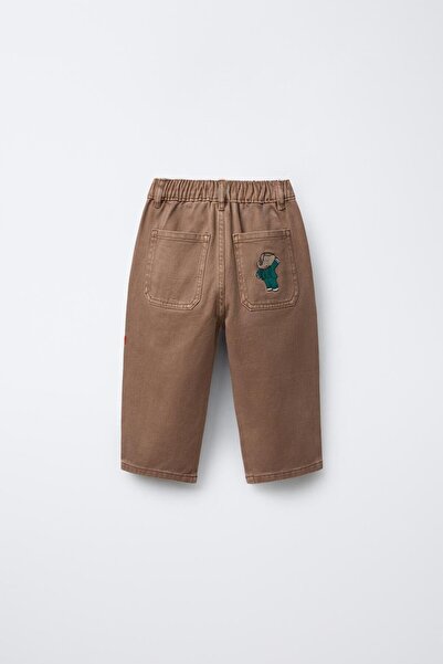 Magu Boy's Cotton Brown Car Embroidered Trousers – Elasticated Comfortable Fit