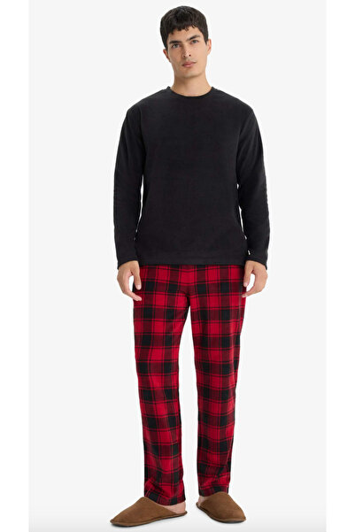 PİJAMUS Ekoseli Kare Desenli Kadife Unisex Pijama Altı