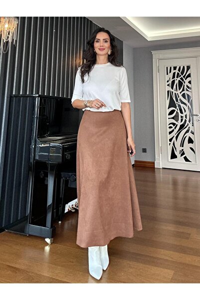 Atelier Derin Cinnamon Waist Elasticated Suede Bell Skirt