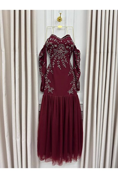 Heidi Burgundy embroidered dress