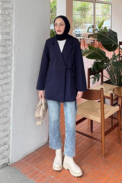 lamelif Μπουφάν με λεπτομέρεια στο πλάι με κορδόνια σε μπλε ναυτικό