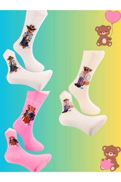 Shuttle Park 3-Piece Special Series Happy Colorful Bear Teddy Socks Fun Comfortable Stylish Design Style Socks