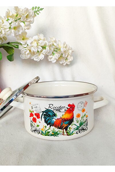 EBRULİEMAYE Horoz Rooster Enamel Pot 3.5 Liters 22 cm Diameter Milk Yogurt Soup Pot