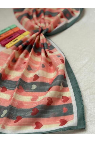 HURİSÖNMEZ Red Heart Striped Girl's Scarf 80*80 cm Cotton-Linen