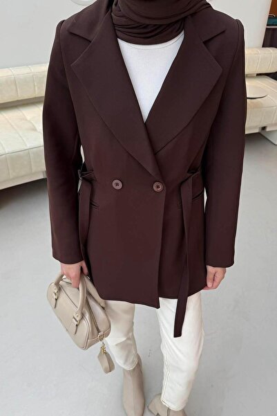 lamelif Μπουφάν με λεπτομέρεια δεσίματος σε καφέ πικρό χρώμα