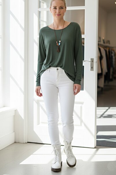 Chiccy Italian Khaki Pool Collar Long Sleeve Thin Necklace Casual Knitwear Blouse 70 65