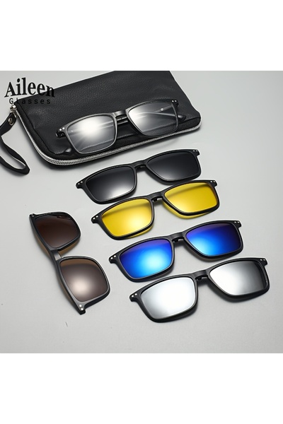 Game Set of 6 Clip-On Glasses Set and Glasses Case-For Women and Men