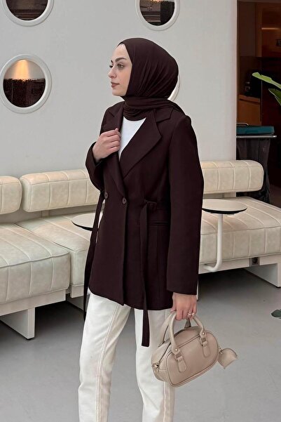 lamelif Μπουφάν με λεπτομέρεια δεσίματος σε καφέ πικρό χρώμα