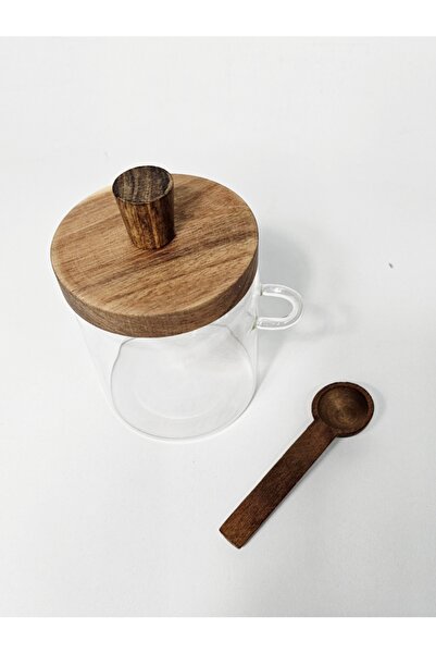 Casalina Small borosilicate glass spice container with lid and bamboo wooden spoon