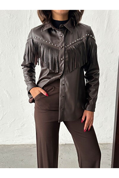 Lady Pixie Droplu Tasseled Faux Leather Shirt