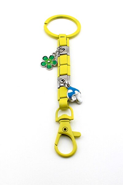 Solfera Blue Mushroom Green Flower Spring Nature Yellow Steel Charm Bag Ornament Keychain Ky095