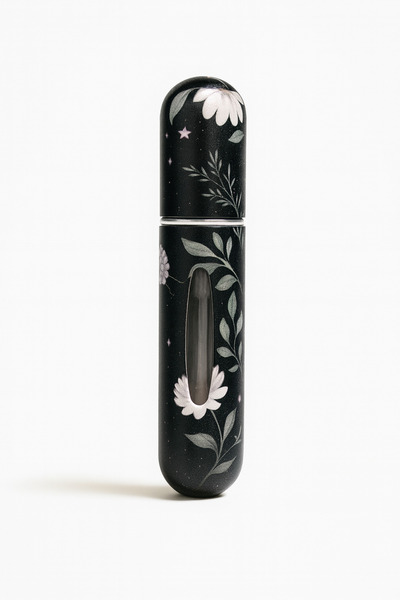 AROMENZA Mini Doldurulabilir Siyah Çiçek Desenli Cep Parfüm Şişesi 5 ml Taşın...