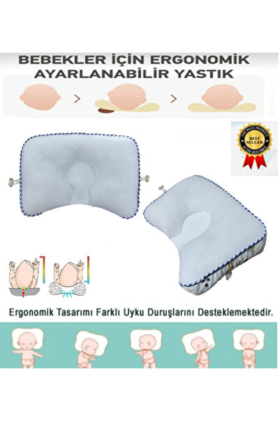 NOVA TEXTILE Ayarlanabilir Bebek Düz Kafa Yastığı, Bebek Yastığı, Çift taraflı, Ortopedik, Pamuk ve File Kumaş