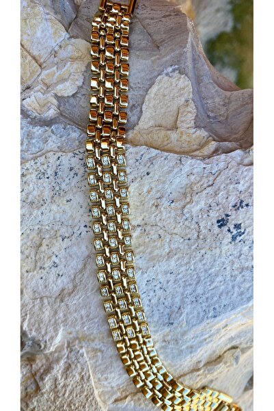 Xuping Hasır Örme Model Zirkon Taşlı 14k Altın Renk Kadın Bileklik 18 cm