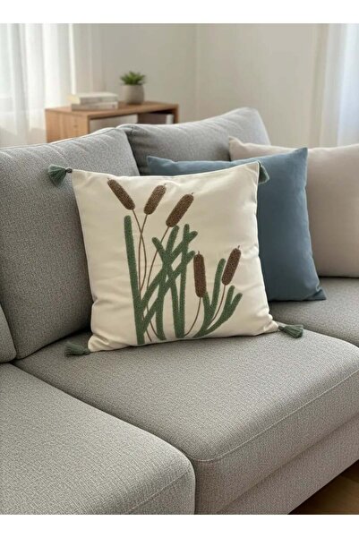 Dekomina غطاء وسادة من الكتان مزين بشراشيب