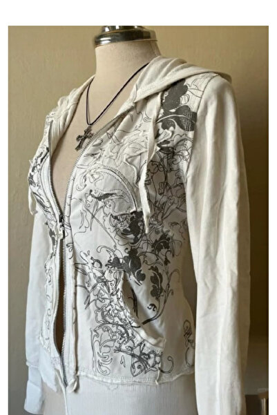 Köstebek Gothic Flowers Ecru Antique Zipper Hooded