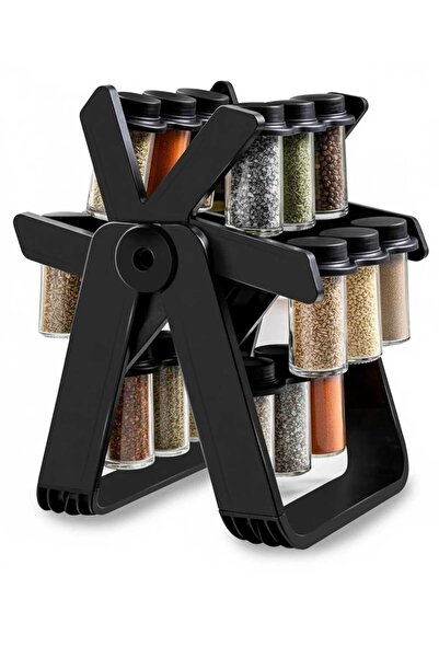 Denx Rotating spice rack organizer with 20 glass jars – modern, space-saving design